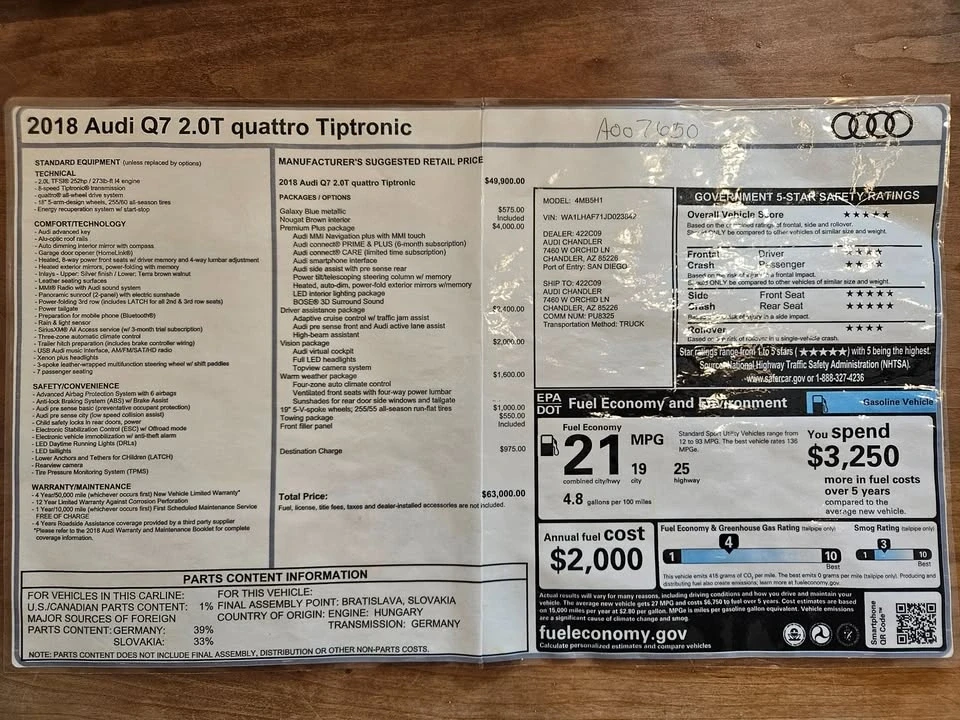 2018 Audi 4M Q7 - Image 20 of 20