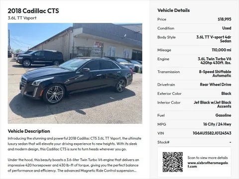 2018 Cadillac CTS 3.6L TT V-Sport