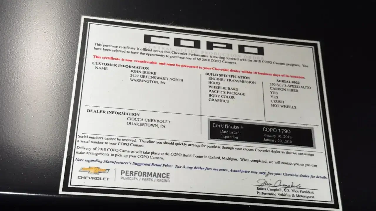 2018 Chevrolet Camaro COPO 9561 L72 1st Gen - Image 30 of 31