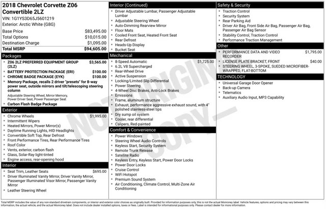 2018 Chevrolet Corvette C7 Z06 - Image 3 of 20