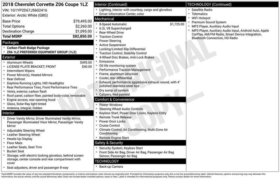 2018 Chevrolet Corvette C7 Z06 - Image 20 of 20