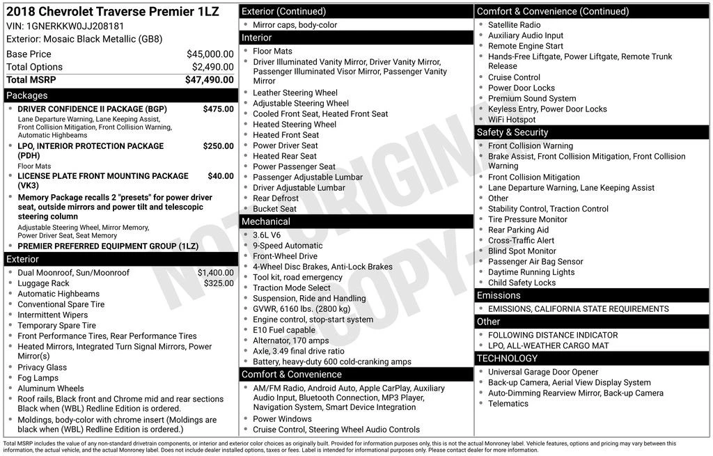 2018 Chevrolet Traverse - Image 2 of 2