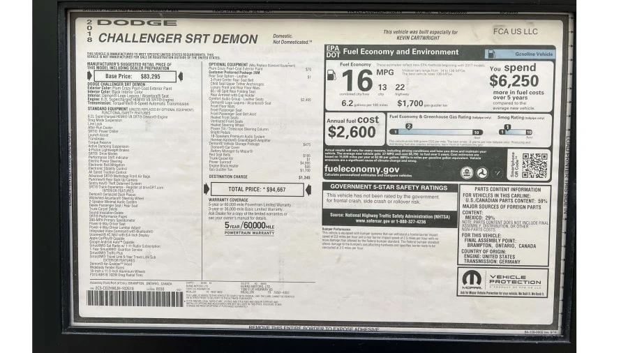 2018 Dodge Challenger SRT Demon & Super Stock 3rd Gen - Image 14 of 16