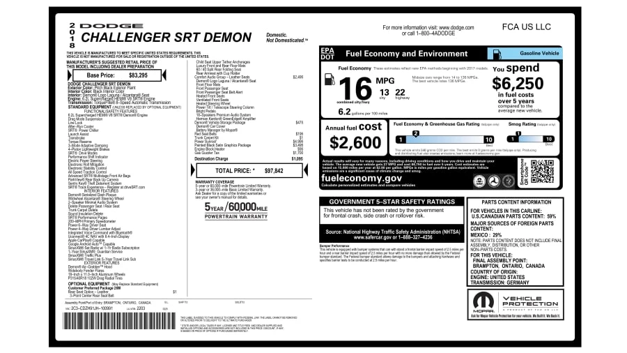 2018 Dodge Challenger SRT Demon & Super Stock 3rd Gen - Image 27 of 27