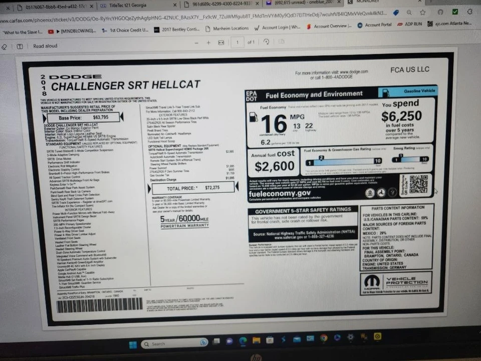 2018 Dodge Challenger SRT Hellcat 3rd Gen - Image 20 of 20