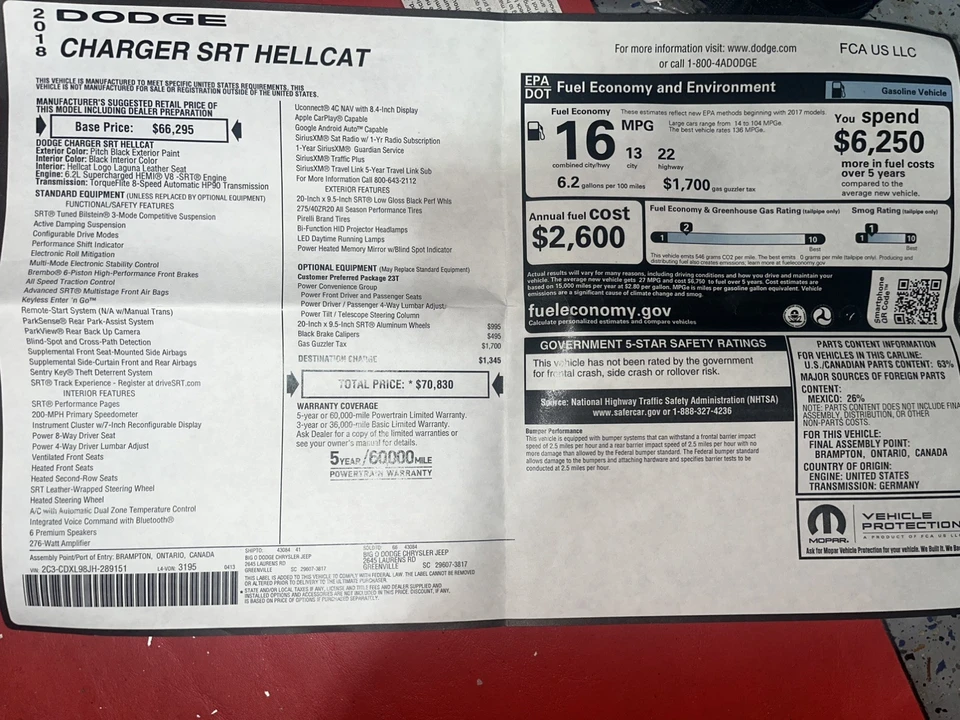 2018 Dodge Charger SRT Hellcat 7th Gen - Image 10 of 10