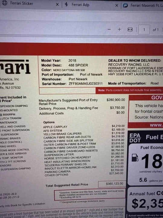 2018 Ferrari 488 Spider - Image 5 of 5