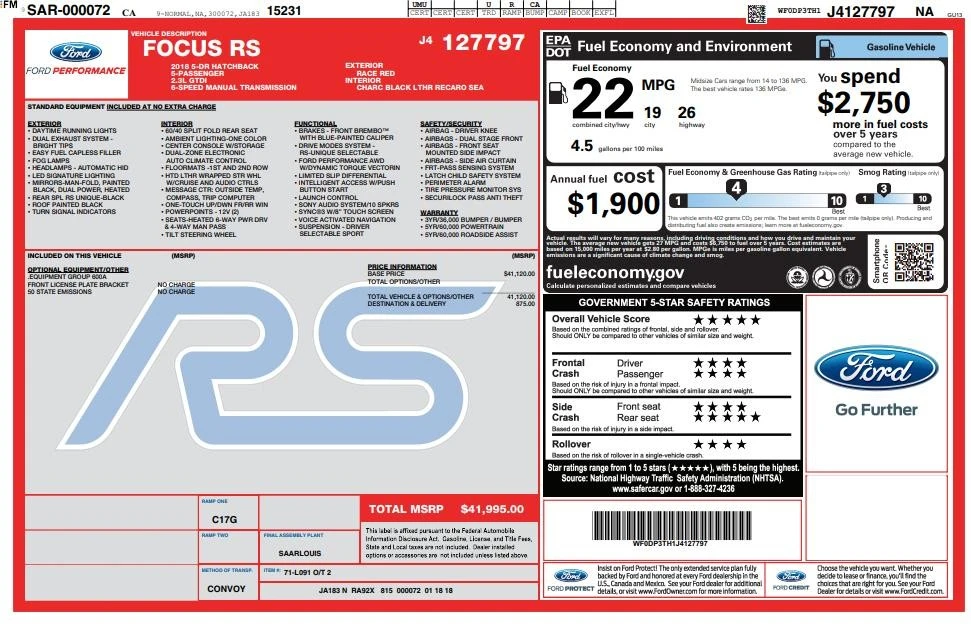 2018 Ford Focus RS 3rd Gen - Image 3 of 21