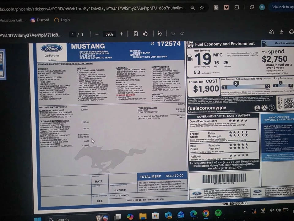 2018 Ford S550 Mustang GT - Image 3 of 3