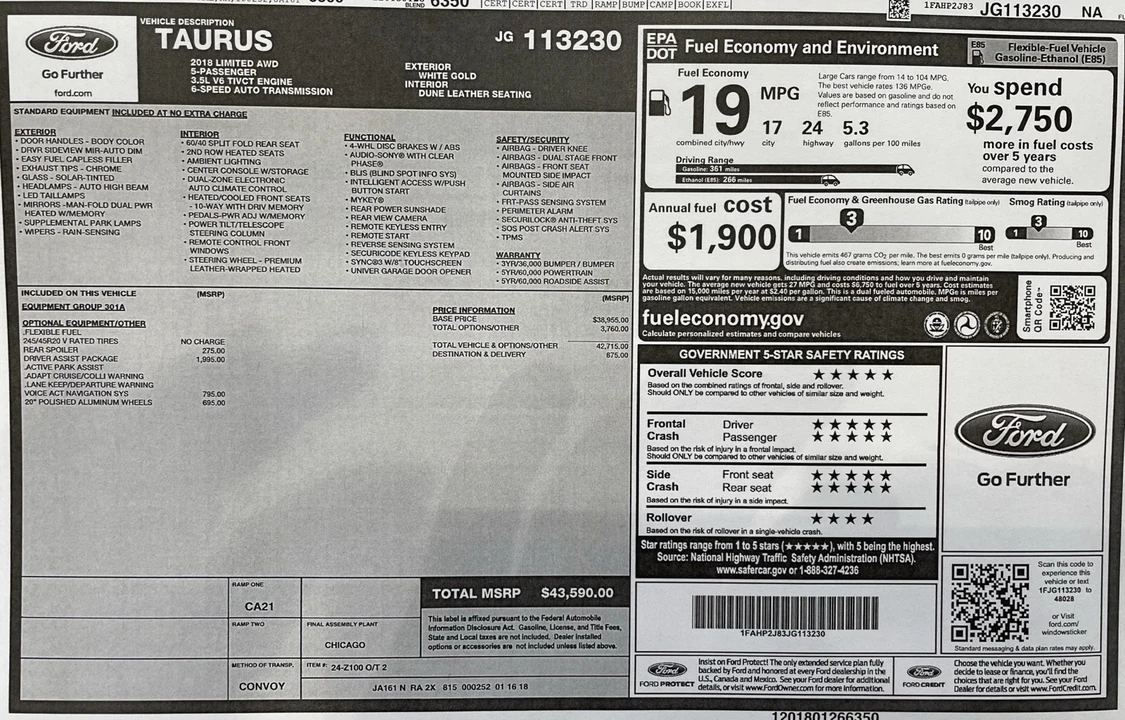 2018 Ford Taurus 6th Gen - Image 15 of 15