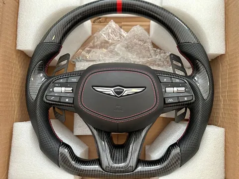 Genesis 2018+ G70 Carbon Fiber Steering Wheel + Leather Airbag + Magnetic Paddles