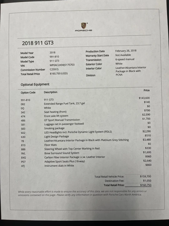 2018 Porsche 991 GT3 - Image 11 of 12