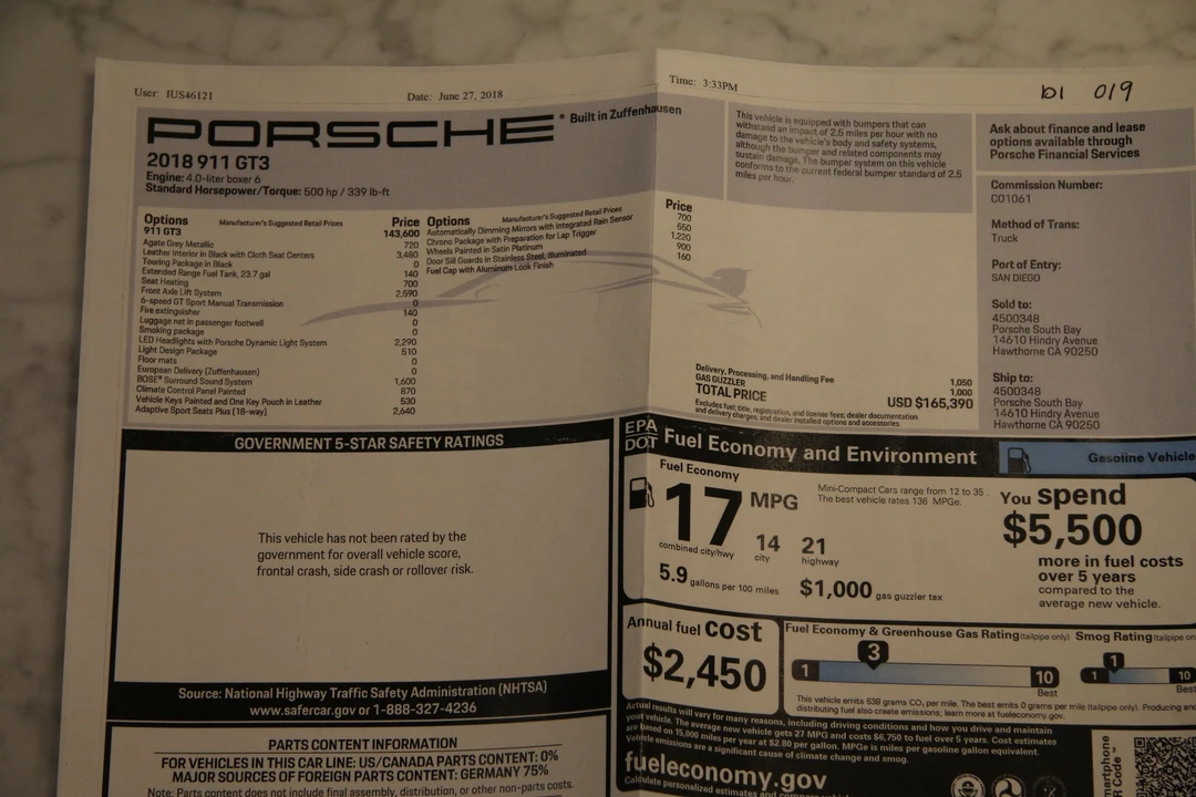 2018 Porsche 991 GT3 - Image 21 of 22