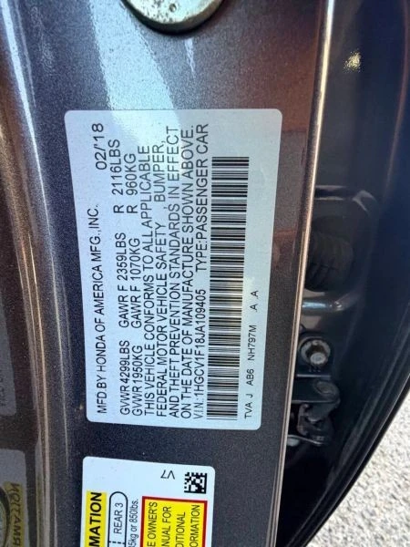 2018 Honda Accord 10th Gen - Image 8 of 12