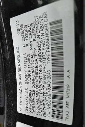 2018 Honda Accord 10th Gen - Image 17 of 19