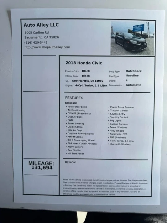 2018 Honda Civic 10th Gen - Image 8 of 8