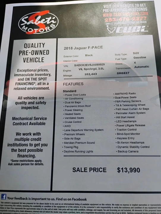 2018 Jaguar F-Pace - Image 12 of 12