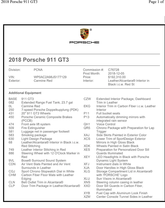 2018 Porsche 991 GT3 - Image 2 of 3