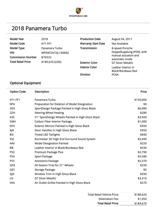 2018 Porsche 971 Panamera Turbo - Image 15 of 15