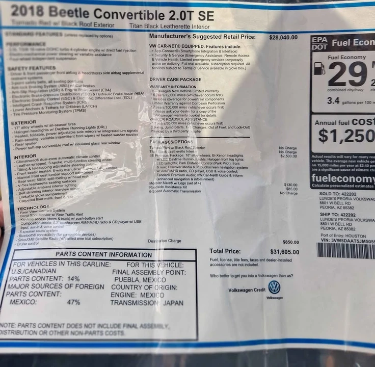 2018 Volkswagen A5 Beetle - Image 9 of 10