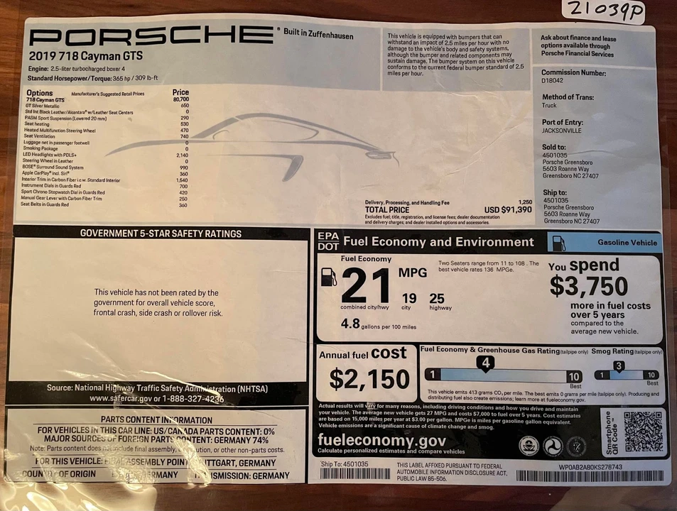 2019 Porsche 718 Cayman GTS - Image 23 of 23