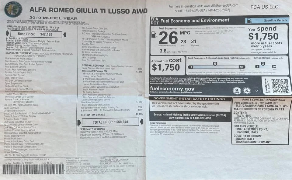 2019 Alfa Romeo Giulia - Image 8 of 9