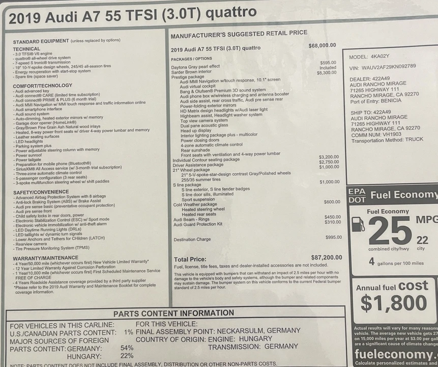 2019 Audi C8 A7 - Image 15 of 15
