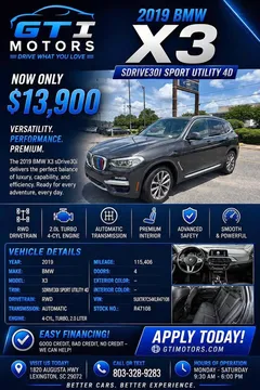 2019 BMW X3 sDrive30i Sport Utility 4D