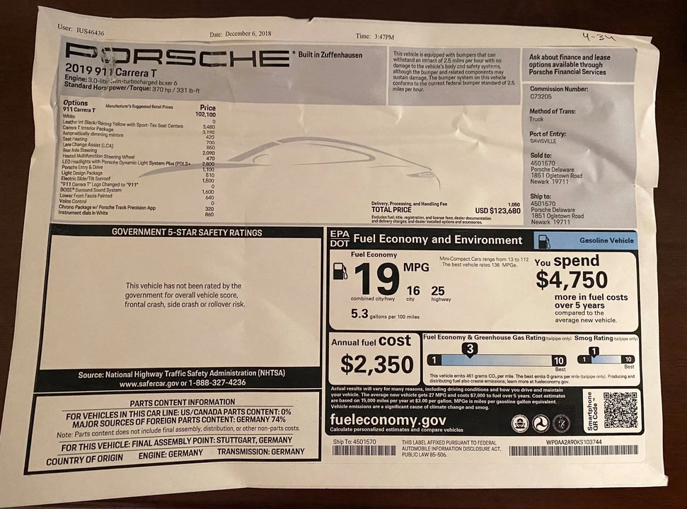 2019 Porsche 991 Carrera T - Image 12 of 12