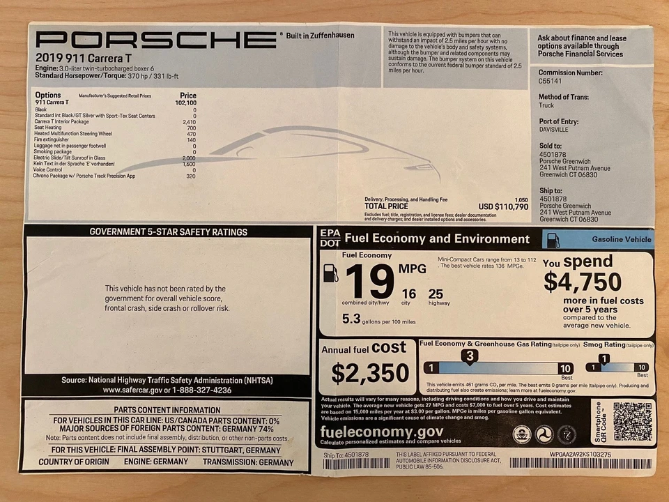 2019 Porsche 991 Carrera T - Image 6 of 17