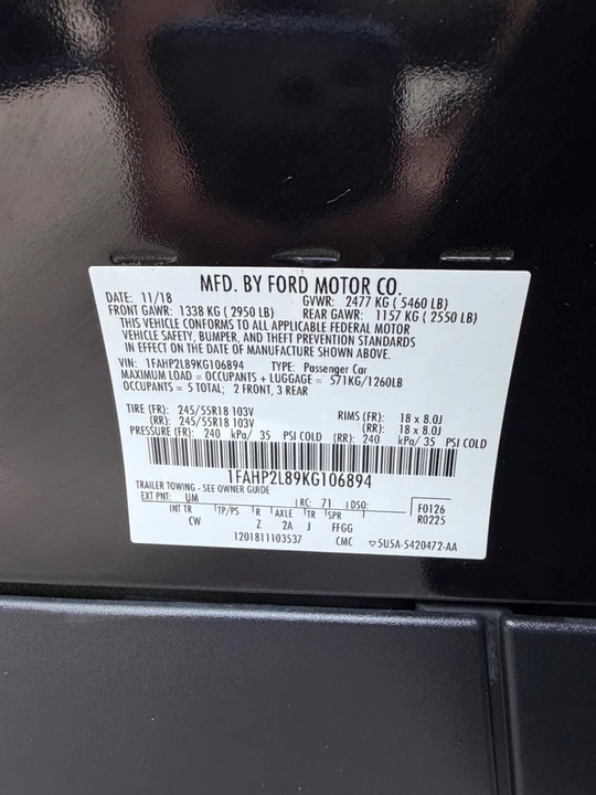 2019 Ford Taurus 6th Gen - Image 19 of 30