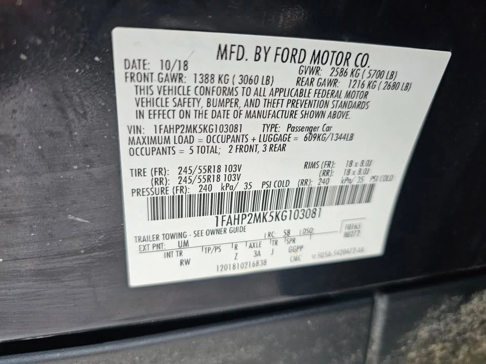 2019 Ford Taurus 6th Gen - Image 20 of 20