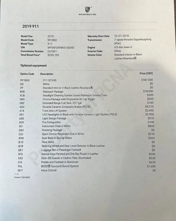 2019 Porsche 991 GT3 RS - Image 3 of 6