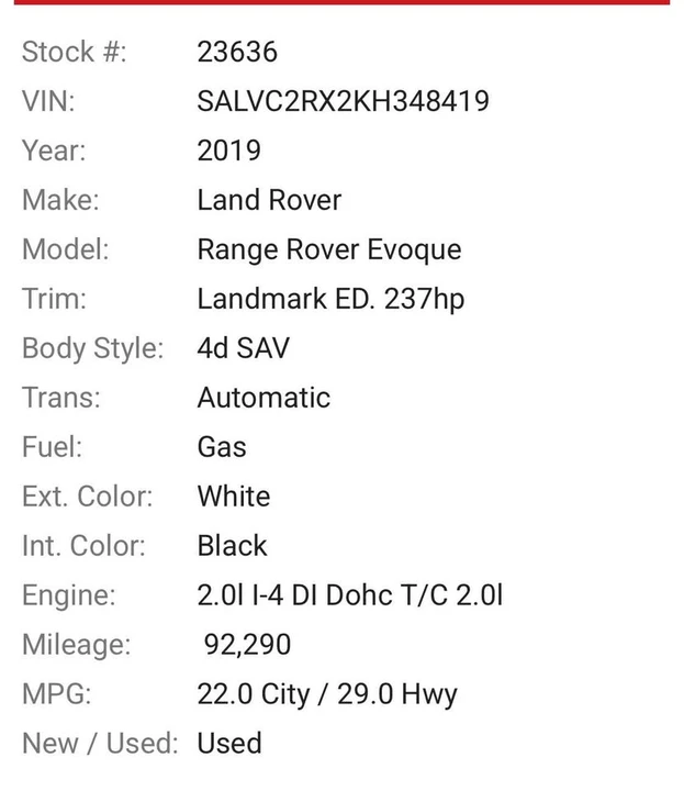 2019 Land Rover Range Rover Evoque 2nd Gen - Image 2 of 15