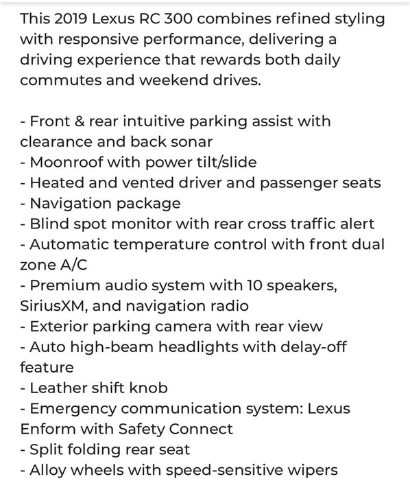 2019 Lexus RC - Image 17 of 17