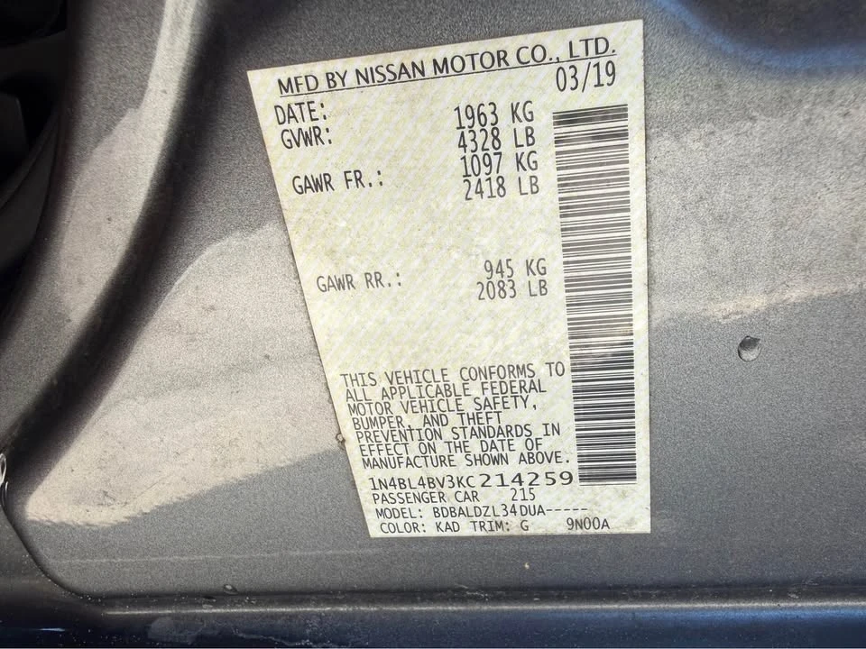 2019 Nissan Altima 6th Gen - Image 15 of 15