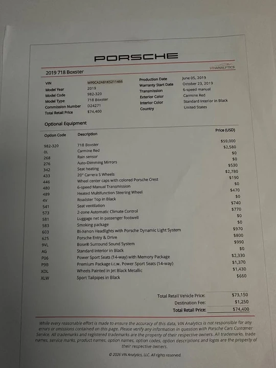 2019 Porsche 718 Boxster - Image 19 of 19