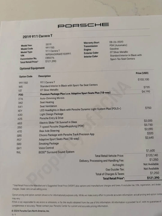 2019 Porsche 991 Carrera T - Image 10 of 11
