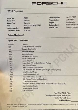 2019 Porsche 9Y0/9Y3 Cayenne - Image 12 of 12