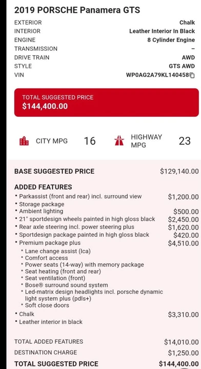 2019 Porsche 971 Panamera GTS - Image 14 of 14