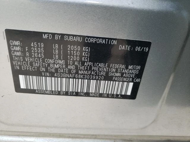 2019 Subaru Legacy 6th Gen - Image 19 of 19