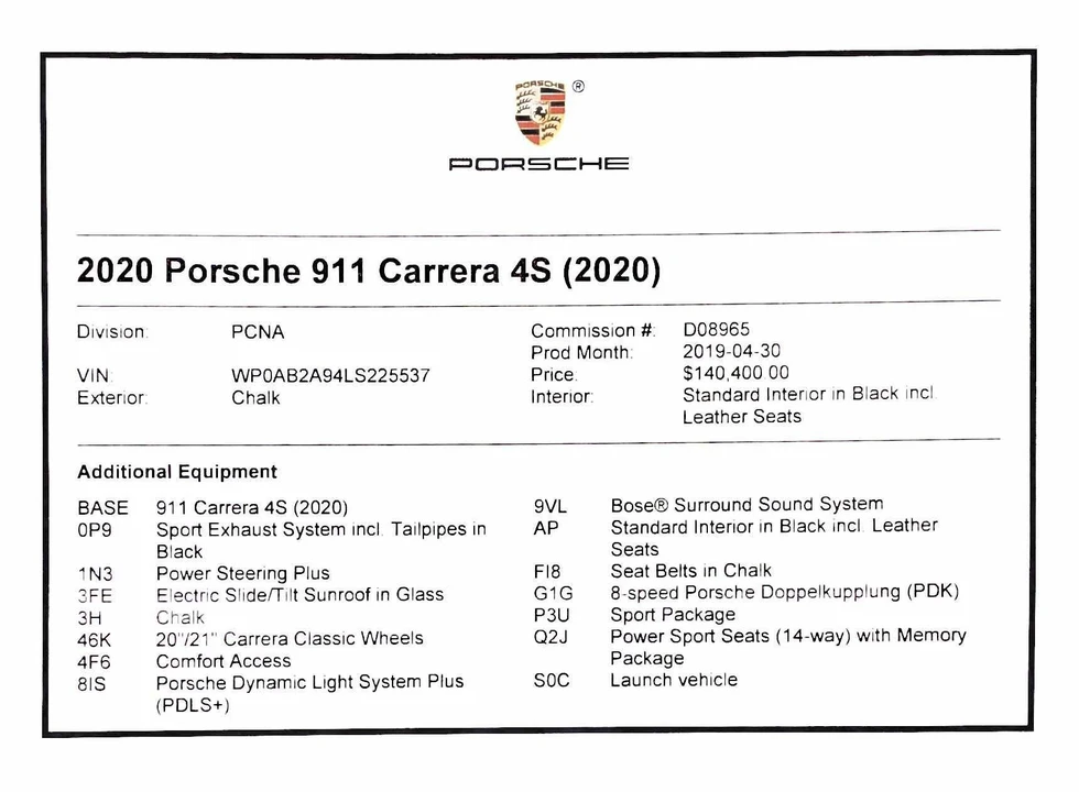 2020 Porsche 992 Carrera 4S - Image 11 of 11