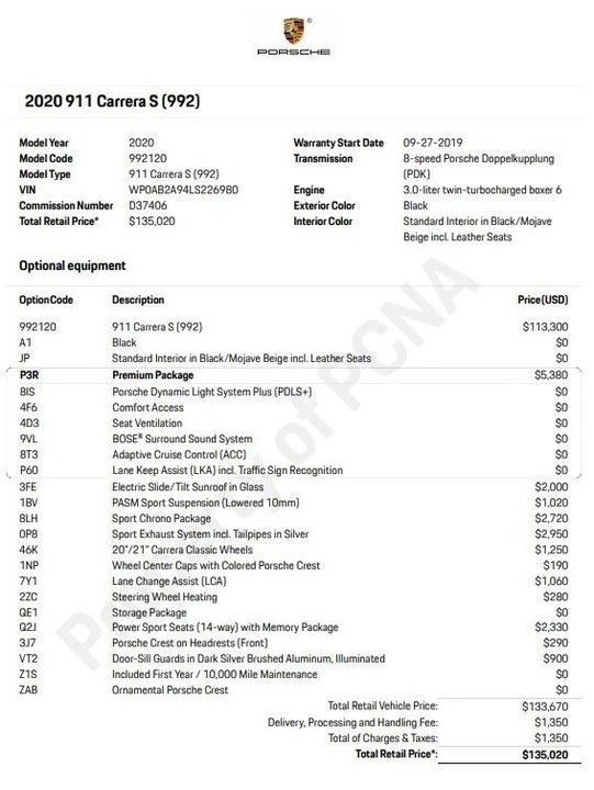 2020 Porsche 992 Carrera S - Image 2 of 8