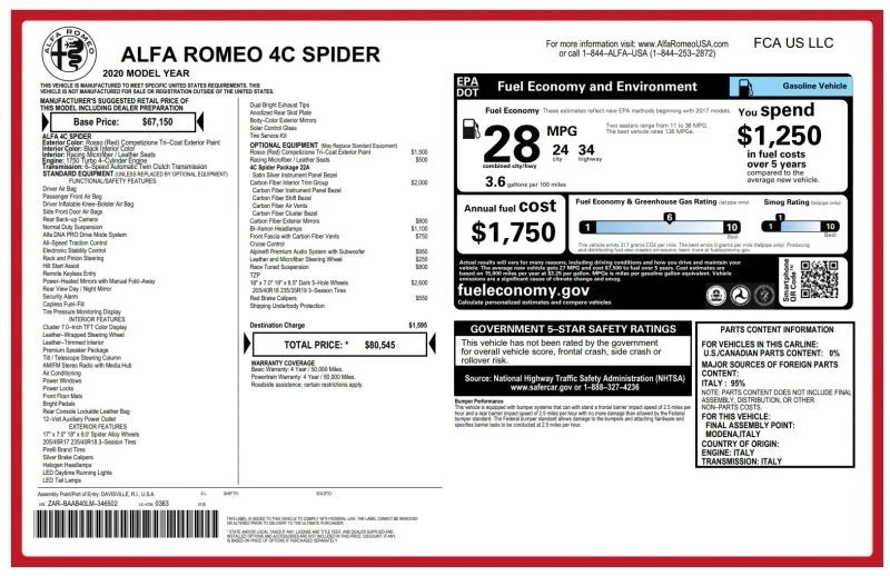 2020 Alfa Romeo 4C Spider - Image 8 of 12