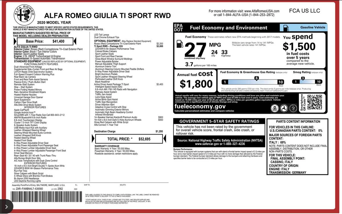 2020 Alfa Romeo Giulia - Image 19 of 19