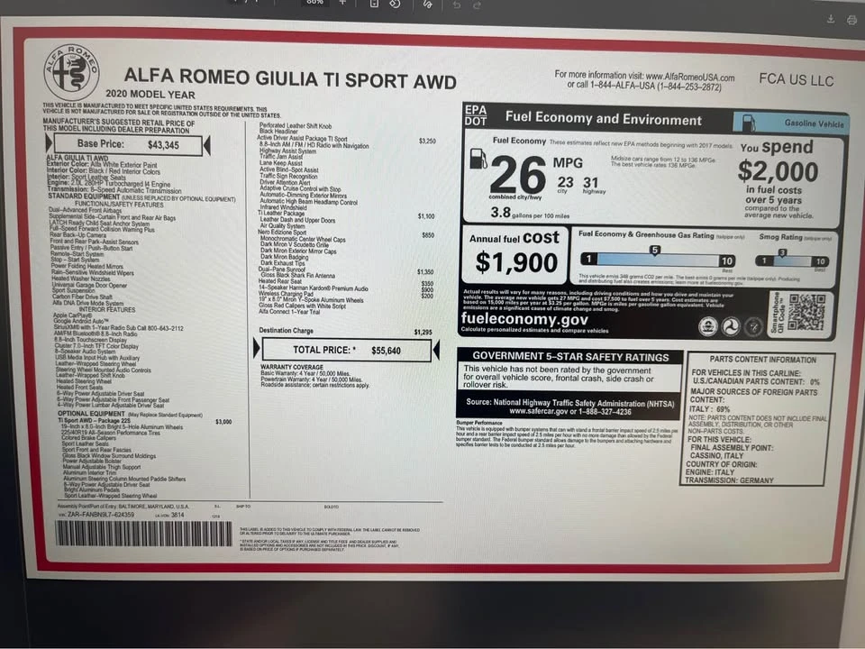 2020 Alfa Romeo Giulia - Image 16 of 16
