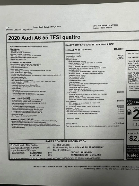 2020 Audi C8 A6 - Image 6 of 6