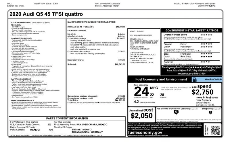 2020 Audi FY Q5 - Image 5 of 12