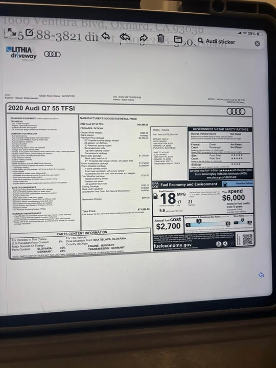 2020 Audi 4M Q7 - Image 2 of 2