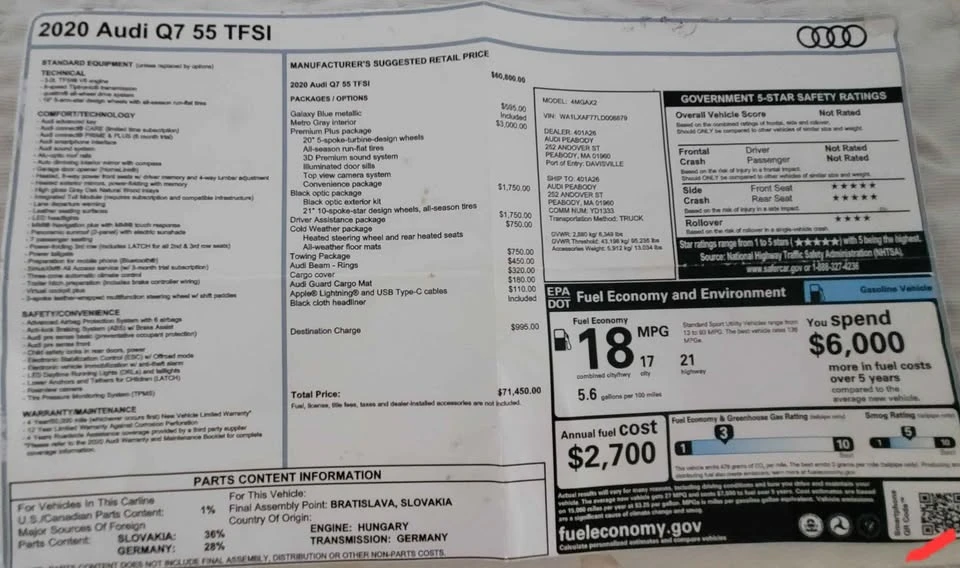 2020 Audi 4M Q7 - Image 19 of 20